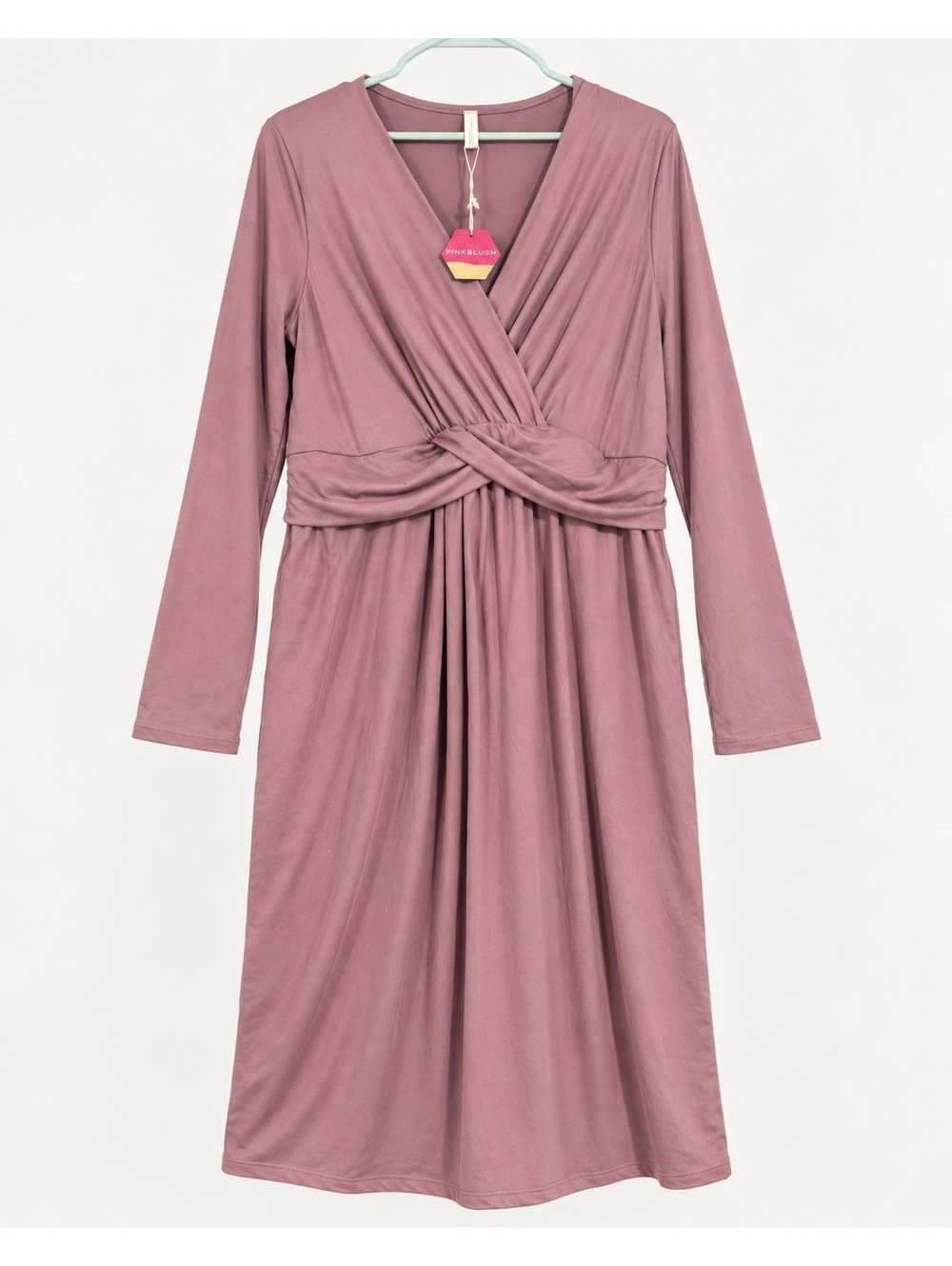 PinkBlush Mauve Long Sleeve Wrap Dress with Twist Waist Detail